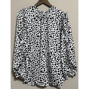 J Crew Women's Blouse Top XL Cheetah Print Ruffle Long Sleeve Pin-Tuck Career